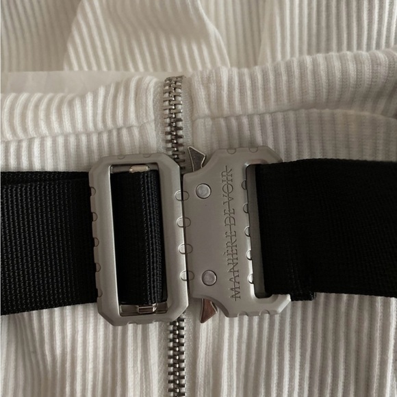 Maniere De Voir JUMPSUIT Ribbed One Piece Long Sleeves (Iced Grey/White) Size 10 - Picture 5 of 8